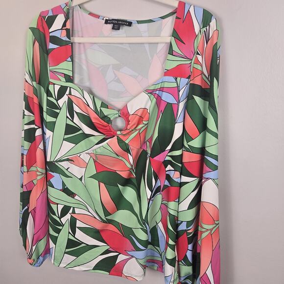 Boston Proper Palma Rainforest Sweetheart Ring Knit Top LARGE Sexy Boho Hippie - Picture 3 of 10